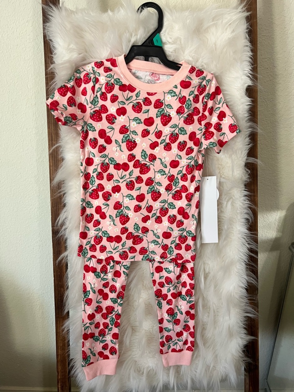 Kids Strawberry Print Pink Pajama Set